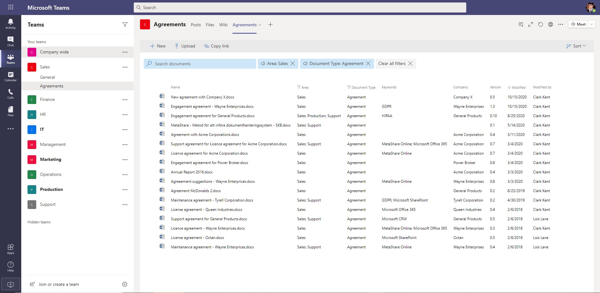 MetaShare embedded in teams without top frame and filter navigation