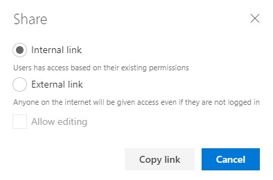 Share an internal link to a document
