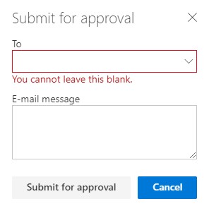 The submit for approval dialog